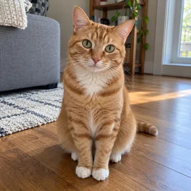 Input photo for Closed on Sunday AI example 1: a ginger tabby cat sitting on a wooden floor (AI-generated sample pet)